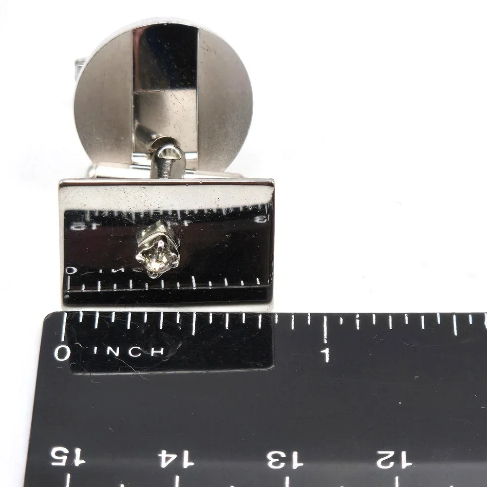 Vintage Silver Tone Round & Rhinestone Rectangle Foster Cufflinks Set of 2 Pairs